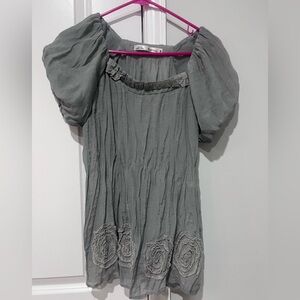 Solitaire Grayish green Ruffle Trim Top